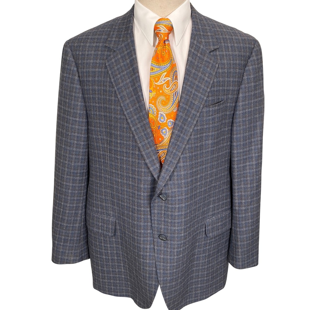 Coppley Blazer Mens 48R Blue Brown Plaid Bespoke Gibson Reda Super 130s Wool - Picture 2 of 12